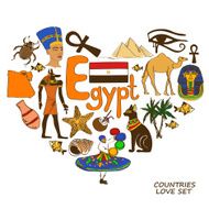 Egyptian symbols in heart shape concept N2