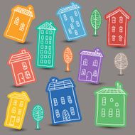 Houses doodles on colored background N2