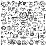 coffee cups tea cups and sweets - doodles set N2