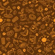 Seamless coffee background Bakery products Doodles pattern N2