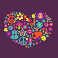 Print with floral heart and psychedelic elements