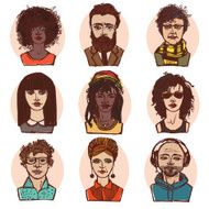 Sketch people portraits colored set