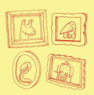 Set picture frames with animals portrait hand drawn vector illustration N21