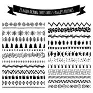 Set of hand drawn brushes Christmas New Year decor elements