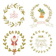 Christmas wreaths set with Santa Claus and bell