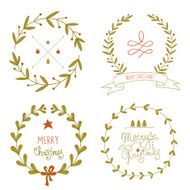 Christmas wreaths set with greeting messages N3