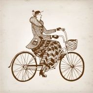 Retro lady cyclist vector illustration