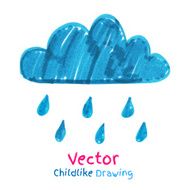 Childlike drawing of rainy cloud