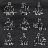 Monochrome Hand Drawn People Occupation on Blackboard