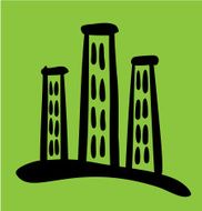 High Riser House sketch on green background