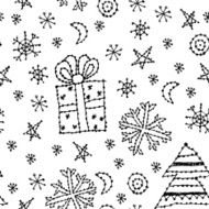 seamless pattern new year symbol white background black contour sketch