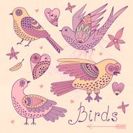 Vector set birds and hearts N6