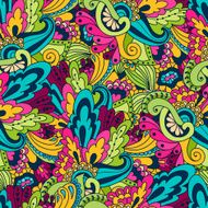 Hand-drawn doodle waves floral pattern abstract leaves and flowers N7