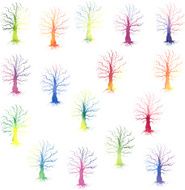 set of colored trees silhouettes