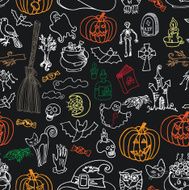 Halloween icons seamless pattern Doodles sketchy chalkboard