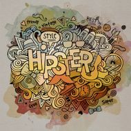 Hipster watercolor cartoon hand lettering and doodles elements