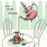 Teapot and cup tea time poster