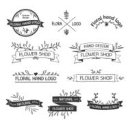 Retro Vintage logotypes set with floral elements and ribbons
