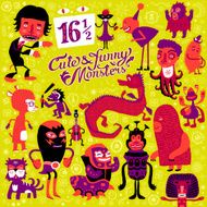 Vector set of sixteen and a half cute funny monsters N2