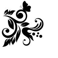 Black-and-white flower leaves and butterfly design element (Vector)