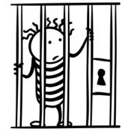 Cartoon man in prison