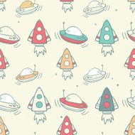 Seamless baby pattern with rockets and ufo