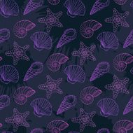 Seamless pattern with different shells in neon colors