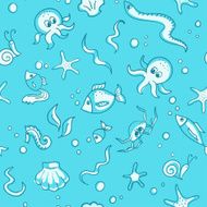 Seamless background with sea life elements N2