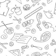 Seamless background with sketches of sewing tools N2