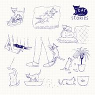 Cat stories Different scenes isolated on a white background