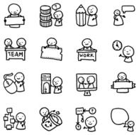 Work and communication doodle icon set