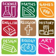 Education subject block icons icon set