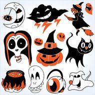 Doodle Monsters and Halloween Characters Vector Silhouettes Drawing Illustration Set