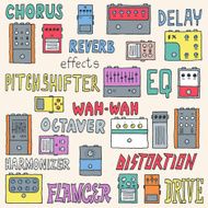 Colorful guitar pedals Hand drawn Vector illustration