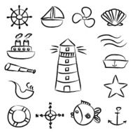 nautical sketch doodle vector icons set eps10