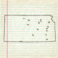 Vector Sketchy Map on Old Lined Paper Background Kansas