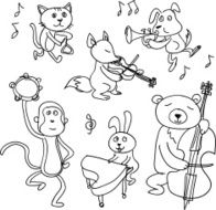 Cartoon animals are playing music