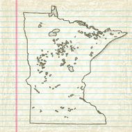 Vector Sketchy Map on Old Lined Paper Background Minnesota