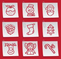 Christmas post it note icons on red