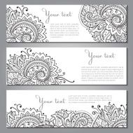 Three vector banners with beautiful monochrome floral pattern