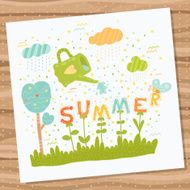 summer cartoon card with flower and tree N2
