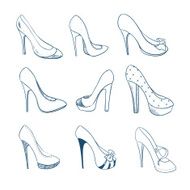 Set of nine shoes Sketch style