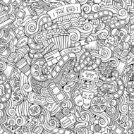 Cartoon doodles cinema seamless pattern N6