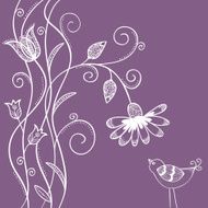 Doodle flowers with swirls and bird