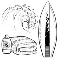 Beach surfing objects sketch