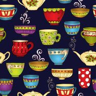 Tea coffee and sweets doodle seamless pattern