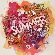 Summer watercolor hand lettering and doodles elements N4