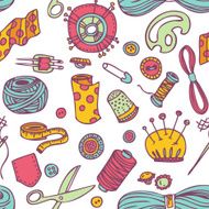 Seamless vector doodle sewing and needlework pattern N3