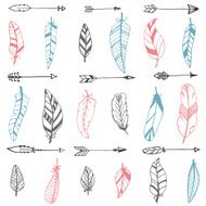 Ethnic seamless pattern with hand drawn arrows and feathers