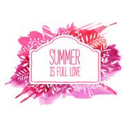 Beautiful summer banner Ornament from plants Pink watercolor stains